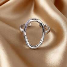 1pc Women's Stainless Steel Baroque Open Ring - Hollow Geometric Elliptical Hoop, Minimalist Luxury Jewelry Suitable For Daily Wear, Wedding, Party, Valentine's Gift - Year-Round Versatile Open-End Hoop Ring - Ring - View 5