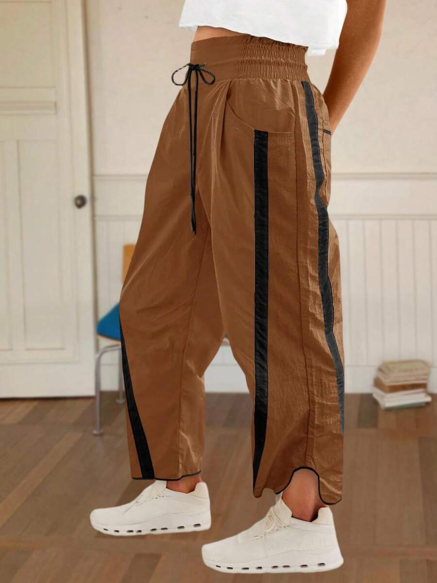 Women's Camping Wide Leg Sweatpants Baggy Fit Drawstring Elastic Waist Quick-Dry Fabric For Outdoor Hiking Y2K Athletic Pants - 棕色 - 查看 1