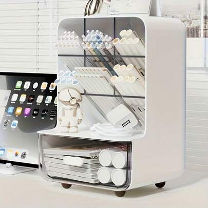 1pc 6-Grid Layered Drawer Storage Box Popular Holiday Recommendation, Simple Dual Color Suitable For Various Desktops, Easy To Pick Up And Organize Miscellaneous Items, Vertically Expandable, Space Saving, Tidy, Easy To Maintain, Practical And Preferred