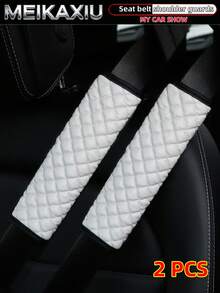 MEIKAXIU 1pc/2pcs PU Leather 3D Diamond Grid Car Seat Belt Shoulder Pads, Auto Interior Accessories - Bubble Checkered PU Leather - View 12