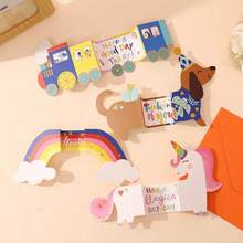 1pc - Random Style - Cartoon Folding Greeting Card, Birthday Wishes Creative Card, Pull-Out Message Card, 3D DIY Card With Envelope - Multicolor - View 2