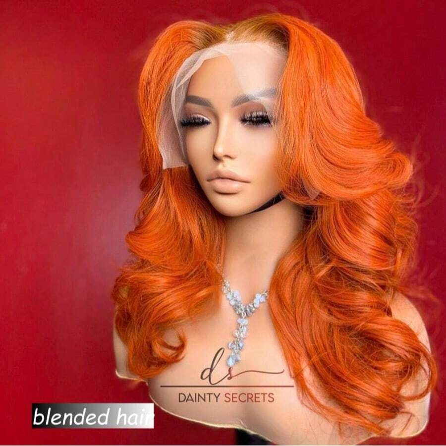10-36Inch 180% Density Natural Black Color 13x4 Lace Front Wigs Human Blended Hair Body Wave HD Lace Front Wigs Human Blended Hair Pre Plucked With Baby Hair Natural Color Human Blended Hair Lace Frontal Wigs For Women Ginger Orange 350 - S350 - View 1