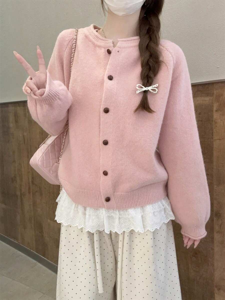 レディース ニット セーター カーディガン セーターコート 春 新作 トップス ロングスリーブニットカーディガン カジュアルトップス スクール風 韓国風スタイル ソフト 無地 可愛らしい おしゃれ 万能搭配可能若々しい印象 ギフト 春 秋 冬モデル - ピンク - チェックする 1