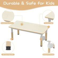 Set de Mesa y 6 Sillas para Niños, Altura Ajustable para Edades de 2 a 10 Años, Superficie de Mesa para Pintar y Patas Antideslizantes, Mobiliario Infantil de Plástico para Casa, Guardería, Aula o Preescolar (Manualidades/Estudio) - Albaricoque - Ver 7