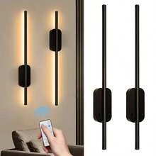 Set Of Two Battery-Powered Wall Lights, Adjustable Brightness With Remote, Rechargeable LED Wireless Fixtures For Bedroom, Living Room, Or Hallway, Black (2-Pack) - 彩色 - 查看 11
