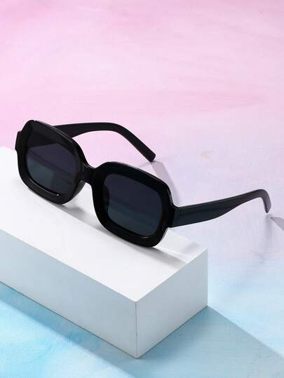 男女通用复古长方形黑色塑料太阳镜，经典设计，适合户外旅行、海滩、休闲佩戴、夏季防晒、驾驶和紫外线防护