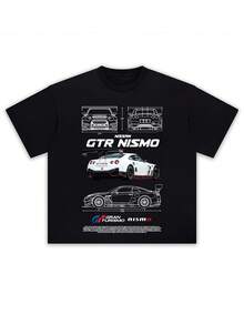 Men's Cotton T-Shirt - Black With Nissan GTR Skyline Graphic Print, Car Silhouettes & Details, Regular Fit, Machine Washable, All-Season Comfort, Streetwear T Shirts - màu đen - Xem 4