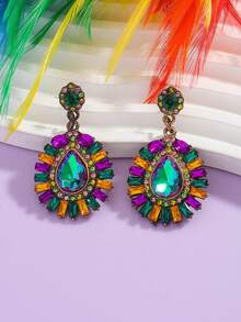 1 paire Boucles d'oreilles carnaval, pompon bouteille de vin, strass tricolores, boucles d'oreilles à la mode, pour fête, festival, boucles d'oreilles légères et luxueuses pour femme - Multicolore - Voir 13
