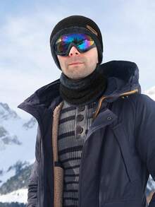 4pcs/Set Winter Knit Hat, Scarf, Touchscreen Gloves Set, Warm Thick Thermal Lined Beanie, Scarf, Gloves - B - View 2