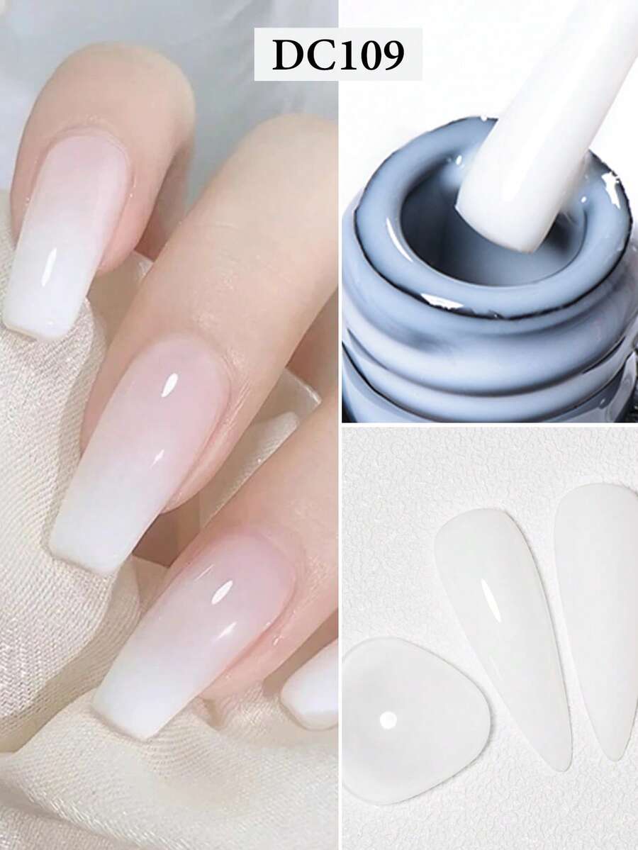 Mtssii 7ml Natural Nude 2 In 1 Rubber Base Gel Nail Polish Milky Pink Jelly White Nail Camouflage Color Coat Semi Permanent Soak Off UV Rubber Gel Base For Nails Manicure Nail Supplies Nail Art Design For Home Salon Gift For Women - 白色 - 查看 1