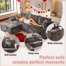 106 Inch Cloud Series Combination Sofa With Deep Seat Design, Hot Selling Living Room Boneless Sofa, Modern Modular Sofa With L-Shaped Recliner, Soft And Comfortable Series, Valentine's Day Gift For Living Room, Bedroom, Apartment, No Assembly Required - 卡其色 - 查看 3