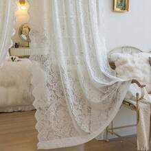 1pc French Luxury White Lace Sheer Curtain, Translucent Bedroom Curtain, Elegant Floating Window Curtain Panel - Multicolor - View 6