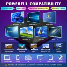 2A2C (Readable + Writable) External DVD-R/W Optical Drive, USB 3.0 High-Speed Transmission, Dual Type-C Interfaces, 2 USB Ports And 2 C Ports, Supports SD/TF Card Readers, Plug-And-Play Burner Suitable For Laptops, Personal Computers, High-Definition Playback, Stylish Design With RGB Buttons To Switch Light Colors, Easy To Carry - Black - View 6