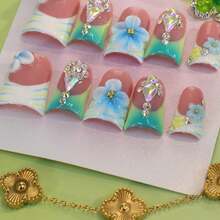 3D Flower Press On Nails, Pastel Gradient, Rhinestone Accents, Sweet Floral Design, Salon Quality Wearables Summer Easter - 許多 - 查看 8