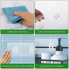 4 Adhesive Shower Rack Hooks - Strong, Waterproof, No Drilling Required Bathroom Storage Wall Mount - Suitable For Soap, Towels, And Accessories, Shower Accessories, Practical Hooks - 4PCS - 查看 7