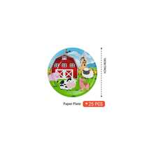 快乐农场25人份一次性餐盘、餐巾纸和杯子，农场主题派对用品，适合生日、婚礼、派对、家庭野餐 - 彩色 - 查看 7