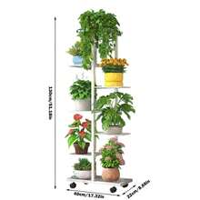 Estante Móvil para Plantas de  7 Niveles, Soporte Multifuncional de Metal para Macetas, Ideal para Balcón, Patio, Jardín y Decoración de Sala - Blanco - Ver 2