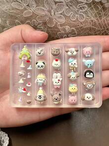 1个可爱美甲模具，包含蝴蝶结、雪花、链条、动物园动物、帽子、音符、铃铛，3D美甲装饰DIY透明硅胶模具 - 無色 - 查看 8