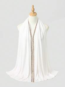 1 pieza Hiyab de mujer de unicolor con textura tejida y decorado con rhinestones, chal largo musulmán suave y cómodo de modal, versátil para uso diario, viajes, fiestas, fotografía - Multicolor - Ver 26