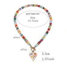 Handmade Colorful Glass Bead Necklace With Heart Pendant - Elegant O-Tassel Chain For Daily Wear & Parties, Perfect For All Occasions, Party Accessory |   Vibrant Accessory |   Handcrafted Jewelry, Necklace For - Color 5 - 查看 9