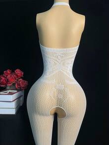 1 Piece Of Glow-In-The-Dark Fishnet Bodysuit, Open-Crotch Sheer Mesh Bodysuit With Light-Up Mesh, Women's Sexy Lingerie, Women's Erotic Bodysuit, Women's Glow-In-The-Dark Party Lingerie, Role-Play Costumes, Exotic-Style Apparel, Erotic Bodysuits, Bodysuits, Women's Sexy Bodysuits, Valentine's Day Lingerie - trắng - Xem 2