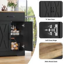 Sideboard, 120cm Wide Kitchen Cabinet With Worktops, Kitchen Buffet Storage Cabinet With 2 Drawers And 4 Doors Living Room, Kitchen, Hallway - Black - View 4
