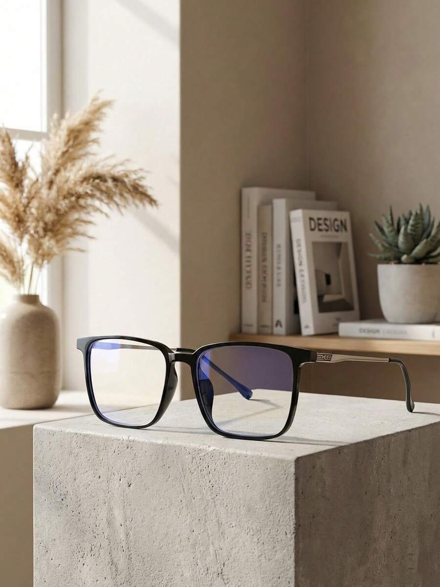 1pc New Fashion Lightweight Non-Prescription Glasses Glasses, Retro Eyeglass Frame, Square Shape, For Daily Wear, Office, Men's Clear Lens Glasses - Clear - View 1