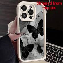 Butterfly Pattern Phone Case, Shockproof Phone Protective Cover, Phone Accessory Compatible With IPhone 11 12 13 14 15 16 Pro Max/Pro/Plus - Antique White - View 3