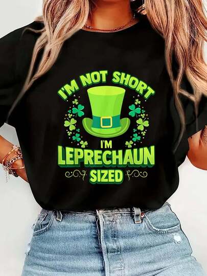 100% Cotton Irish Leprechaun Gag Gift Short Women Shamrock T-Shirt Short Sleeve Round Neck Casual Top For Summer & Spring, Women's Men's Graphic Tee