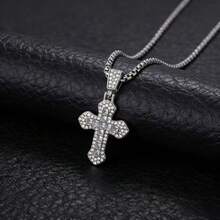 1 pezzo Collana da uomo con pendente a croce in lega di zinco stile hip hop, gioiello europeo e americano, accessorio adatto per una dichiarazione di moda - Attraverso - Visualizzare 4