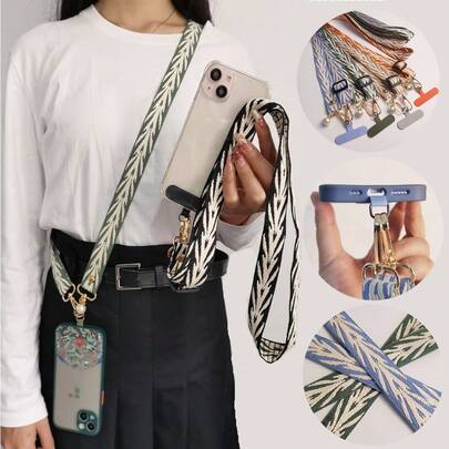 可调节挂绳，饰以海藻叶花卉图案，高端可拆卸肩带，适用于手机，防丢旅行挂绳，配有珍珠配件