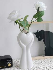 Creative Hand-Held Heart-Shaped Vase, Modern Art Human Body Vase, Wedding Home Decor Vase, Shelf Decor Ornament, Rustic Style Desktop Decor (Pink/White Heart-Shaped), Modern Decorative Vase, Suitable For Home Decor, Living Room, Desktop, Office And Dining Table Decoration. Holiday Gift (Please Note The Size When Purchasing). - Multicolor - View 1