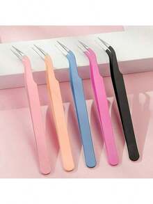 5pcs Eyelash Extension Tweezers Auxiliary Tools, Stainless Steel Macaron Color Eyelash Beauty Tools - Multicolor - View 2
