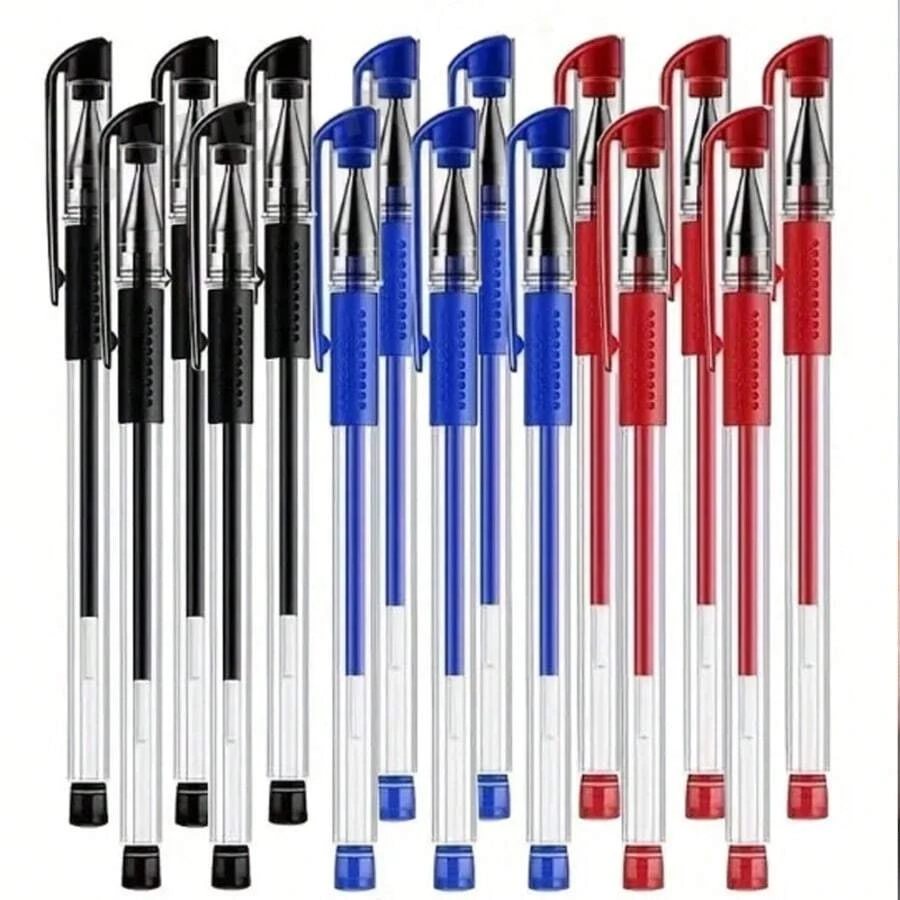 6-15pcs/Set European Standard Neutral Carbon Office Signature Pens, 0.5mm Bullet Tip, Red, Blue, Black, Student Stationery, Back To School Season - Multicolor - View 1