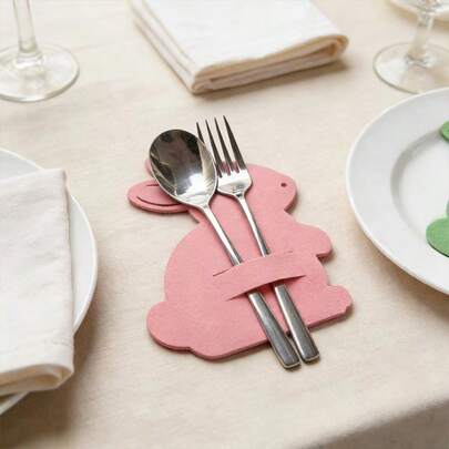 12pcs Rabbit Tableware Set, Easter Bunny Shaped Cutlery Holder, Dining Table Decor, Tabletop Cutlery Display Stand, Home Decor, Restaurant Tabletop, Holiday Party Decoration Set