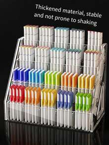 1个大容量水彩笔筒 - 亚克力分隔笔托盘 - 桌面绘画收纳架 - 马克笔收纳盒 - 开学季桌面整理盒 - 彩色 - 查看 10