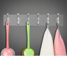 6钩现代壁挂式收纳架，透明塑料粘钩，适用于浴室、厨房、橱柜 - 无需钻孔，强力粘胶，安装简便 - 透明 - 查看 3