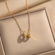1对时尚不褪色字母项链，经典钛钢锁骨链，女士 - 小蠻腰鑲鑽項鍊 - 查看 7