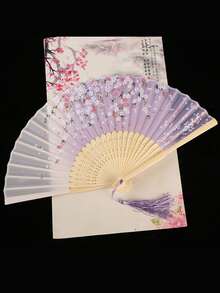 1把便携式樱花折叠手扇，竹制扇框带流苏，优雅渐变丝绸扇面，适合女性使用，夏季降温，婚礼派对礼物，舞蹈表演道具，家居装饰配件，小巧的日式手扇，适用于办公室、客厅、卧室和户外使用，海滩必备，毕业季，毕业典礼，祝贺毕业，毕业派对，旅行徒步必备，露营必备，便携式工具，夏季必备，夏季便携式 - 彩色 - 查看 9