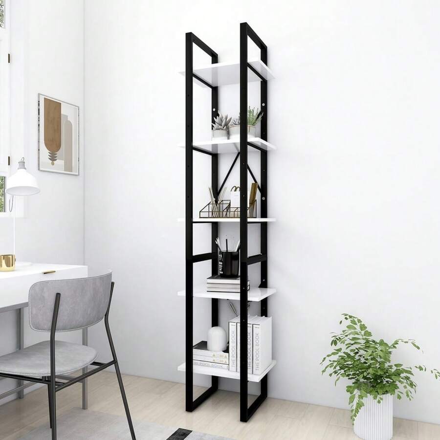 vidaXL Biblioteca de 5 niveles blanca 40x30x175 cm Bois ingénierie - Blanco - Ver 1