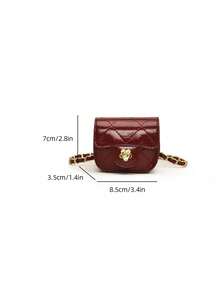 1pc Girls' Solid Color Quilted Embroidery Diamond Grid PU Magnetic Closure Fashion Mini Earphone Bag Crossbody, Suitable For All Seasons Daily Use - A - View 8