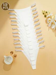 12 Pcs/Pack Sexy Low Rise Thongs Breathable Soft G-Strings Ladies Cozy Seamless Tanga Panties No Show Knickers Women's Comfortable Underwear & Lingerie, White - White - View 4