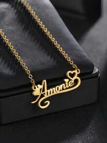 1pc Customized Heart-Shaped Lace Name Necklace - Perfect Gift For Mother's Day, Valentine's Day, Birthday, Anniversary, Graduation, Christmas, For Family, Friends And Classmates. Exquisite Personalized Stainless Steel Heart Pendant Necklace With Custom English Name, Suitable For Halloween And Christmas ,Travel Organizer - Multicolor - View 2
