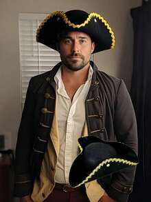 1 件复古海盗帽，三角形海盗帽，适合装饰各种派对、高顶礼帽、电影服装帽、小丑帽、爱尔兰舞蹈服装等。 - 鏽棕色 - 查看 16