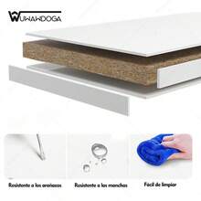 Tocador para dormitorio, estilo minimalista moderno, con espejo, 2 cajones, 3 armarios de almacenaje y estantes, adecuado para dormitorio, salón y vestidor - Blanco - Ver 9