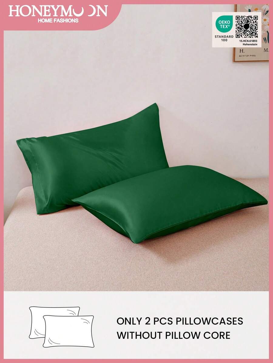 1pair Premium Silky Satin Envelope Pillowcases Set, 2 PCS/Pair Pillowcases, Soft Breatheable Wrink-Free Better For Hair Skin Sleep, Pillow Covers Without Filling, Machine Washable, Oeko-Tex Certified, Dark Green - Dark Green - View 1