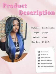 4x2 U型蕾丝假发，长直层次假发，无刘海，24英寸，多种颜色可选，易于佩戴，逼真的合成纤维材质，耐热，自然逼真，适合女孩派对、角色扮演和日常佩戴。