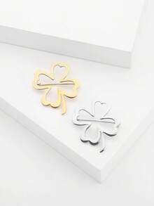 奢华不锈钢四叶草胸针 - 植物造型别针，适合女性休闲派对佩戴，亦可作为珠宝配饰或朋友礼物/徽章装饰 - 四葉草 - 查看 3