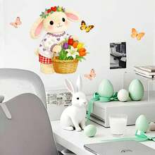 1pc Easter Cartoon Rabbit Basket & Butterfly Wall Sticker For Bedroom, Living Room, Cabinet Home Decor - Multicolor - View 9