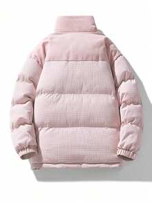 Abrigo de invierno para hombres de cuadros grueso con relleno de plumón tejido de malla cálida ideal para ropa de exterior de algodón para parejas que se complementan - Rosa - Ver 2
